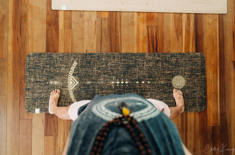 Bow and Arrow Design Printed on black coloured PER and Organic Jute Yoga Mat. 