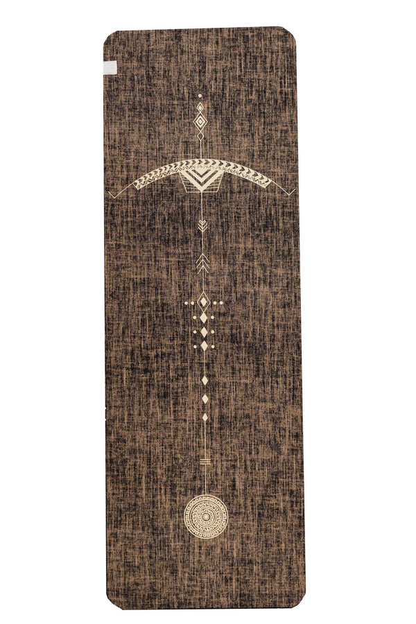 Bow and Arrow Design Printed on black coloured PER and Organic Jute Yoga Mat. - Yoga Tribe NZ