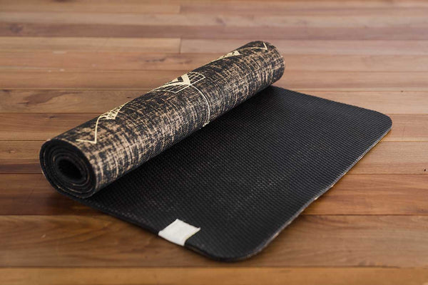 Bow and Arrow Design Printed on black coloured PER and Organic Jute Yoga Mat. - Yoga Tribe NZ