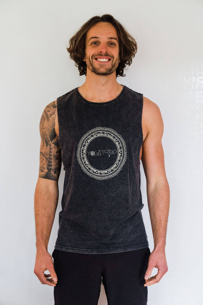 Organic 100% Cotton Stone Washed Black  Yogatribe® Tank - Yoga Tribe NZ